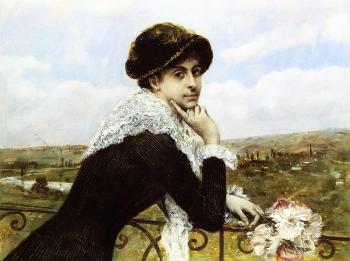 Norbert Goeneutte : Woman on a Balcony